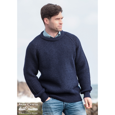 Men's Fisherman's Ribbed Crew Neck Sweater Navy